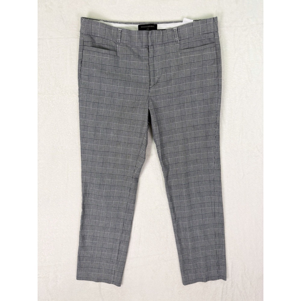 Banana Republic Dress Pants Womens 10 White Black Houndstooth Check Sloan Ankle